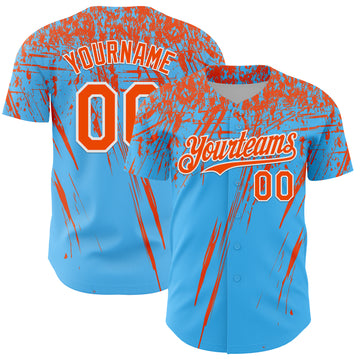 Custom Sky Blue Orange-White Distressed Scratch Brush Stroke Authentic Baseball Jersey