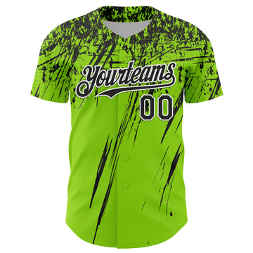 Custom Neon Green Black-White Distressed Scratch Brush Stroke Authentic Baseball Jersey