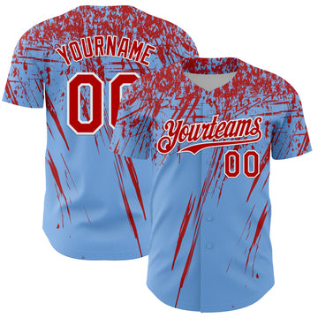 Custom Light Blue Red-White Distressed Scratch Brush Stroke Authentic Baseball Jersey