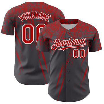 Custom Steel Gray Red-White Distressed Scratch Brush Stroke Authentic Baseball Jersey