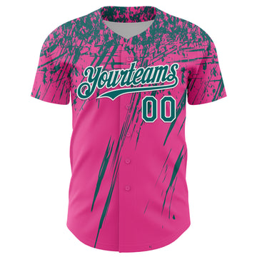 Custom Pink Teal-White Distressed Scratch Brush Stroke Authentic Baseball Jersey