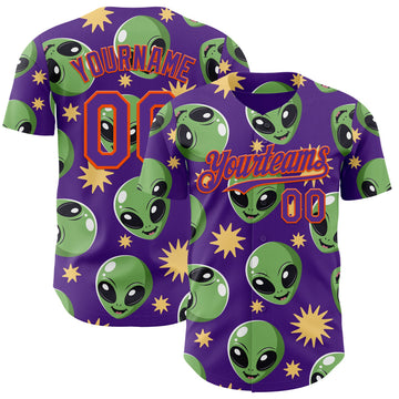 Custom Purple Green-Orange 3D Pattern Design Cartoon Alien Authentic Baseball Jersey