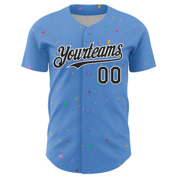 Custom Powder Blue Black-White 3D Pattern Design Confetti Colorful Speckle Authentic Baseball Jersey