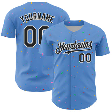Custom Powder Blue Black-White 3D Pattern Design Confetti Colorful Speckle Authentic Baseball Jersey