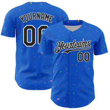 Custom Thunder Blue Black-White 3D Pattern Design Confetti Colorful Speckle Authentic Baseball Jersey