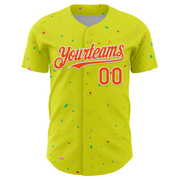 Custom Neon Yellow White-Black 3D Pattern Design Confetti Colorful Speckle Authentic Baseball Jersey