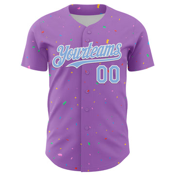 Custom Medium Purple Light Blue-White 3D Pattern Design Confetti Colorful Speckle Authentic Baseball Jersey