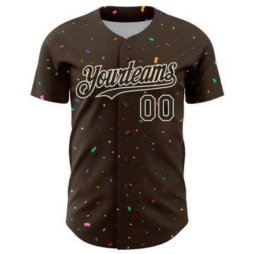 Custom Brown Black-Cream 3D Pattern Design Confetti Colorful Speckle Authentic Baseball Jersey