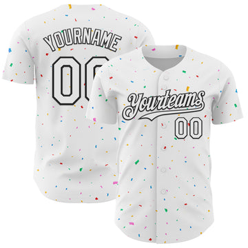 Custom White Black 3D Pattern Design Confetti Colorful Speckle Authentic Baseball Jersey