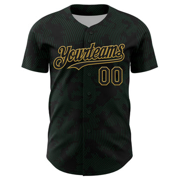 Custom Black Kelly Green-Old Gold Curve Lines Authentic Baseball Jersey