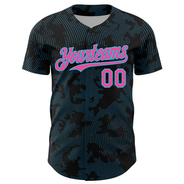 Custom Black Pink-Sky Blue Curve Lines Authentic Baseball Jersey