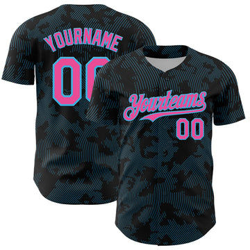Custom Black Pink-Sky Blue Curve Lines Authentic Baseball Jersey