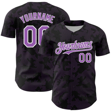 Custom Black Medium Purple-White Curve Lines Authentic Baseball Jersey