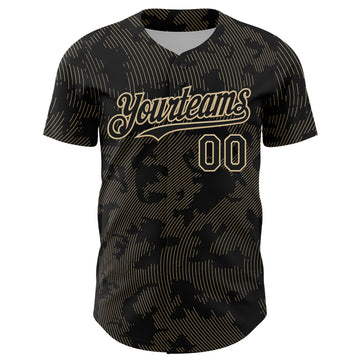 Custom Black Vegas Gold Curve Lines Authentic Baseball Jersey