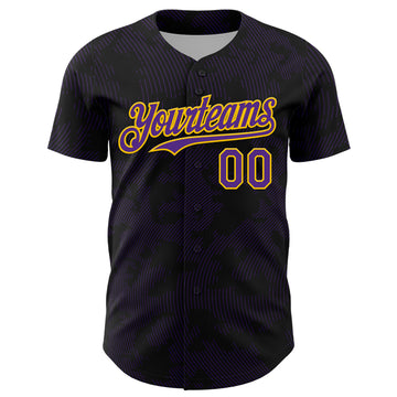 Custom Black Purple-Yellow Curve Lines Authentic Baseball Jersey