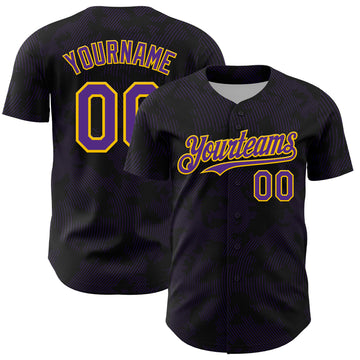 Custom Black Purple-Yellow Curve Lines Authentic Baseball Jersey