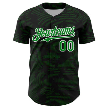 Custom Black Grass Green-White Curve Lines Authentic Baseball Jersey