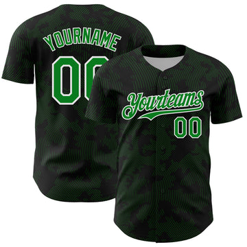 Custom Black Grass Green-White Curve Lines Authentic Baseball Jersey