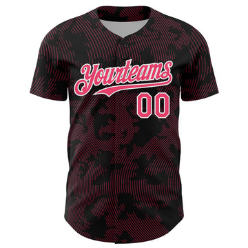 Custom Black Neon Pink-White Curve Lines Authentic Baseball Jersey