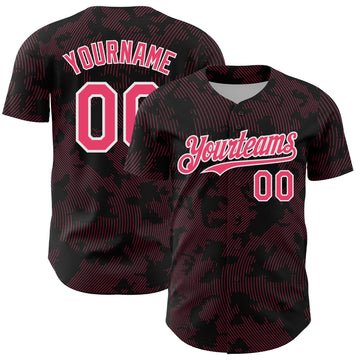 Custom Black Neon Pink-White Curve Lines Authentic Baseball Jersey