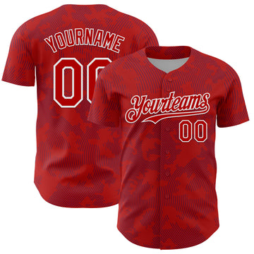 Custom Red Royal-White Curve Lines Authentic Baseball Jersey