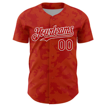 Custom Red Gold-White Curve Lines Authentic Baseball Jersey