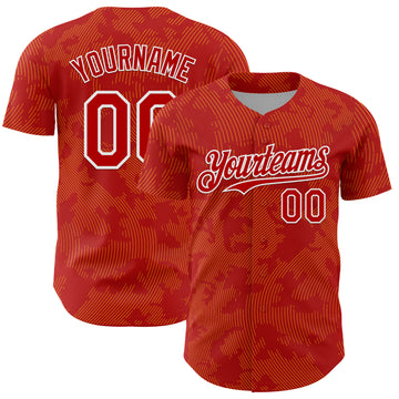 Custom Red Gold-White Curve Lines Authentic Baseball Jersey