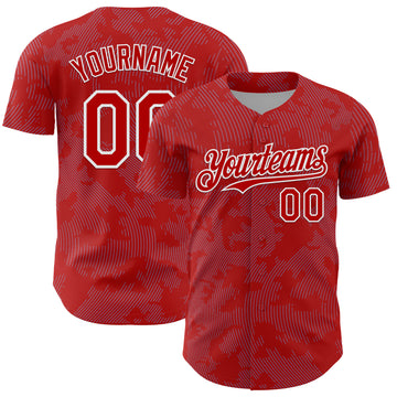 Custom Red Light Blue-White Curve Lines Authentic Baseball Jersey