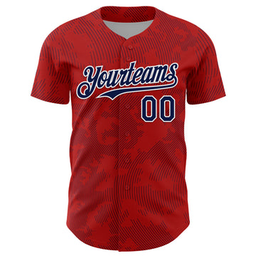 Custom Red Navy-White Curve Lines Authentic Baseball Jersey