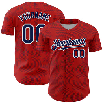 Custom Red Navy-White Curve Lines Authentic Baseball Jersey