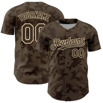 Custom Brown Cream Curve Lines Authentic Baseball Jersey