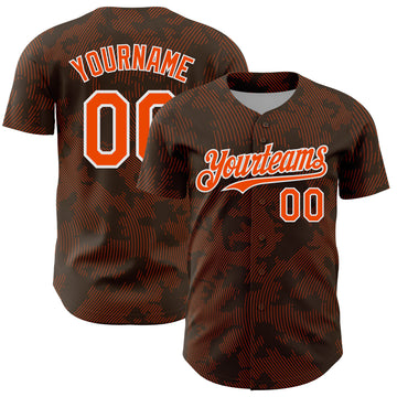 Custom Brown Orange-White Curve Lines Authentic Baseball Jersey