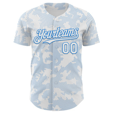 Custom White Electric Blue Curve Lines Authentic Baseball Jersey