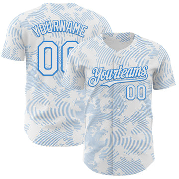Custom White Electric Blue Curve Lines Authentic Baseball Jersey