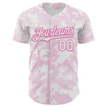 Custom White Pink Curve Lines Authentic Baseball Jersey