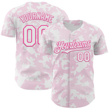 Custom White Pink Curve Lines Authentic Baseball Jersey
