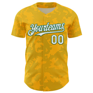 Custom Gold White-Kelly Green Curve Lines Authentic Baseball Jersey