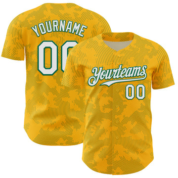 Custom Gold White-Kelly Green Curve Lines Authentic Baseball Jersey