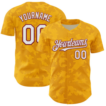 Custom Gold White-Crimson Curve Lines Authentic Baseball Jersey