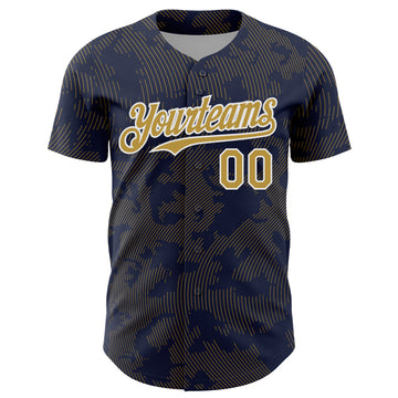 Custom Navy Old Gold-White Curve Lines Authentic Baseball Jersey