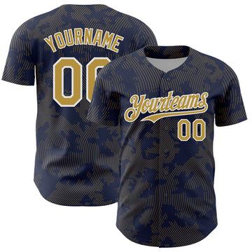 Custom Navy Old Gold-White Curve Lines Authentic Baseball Jersey