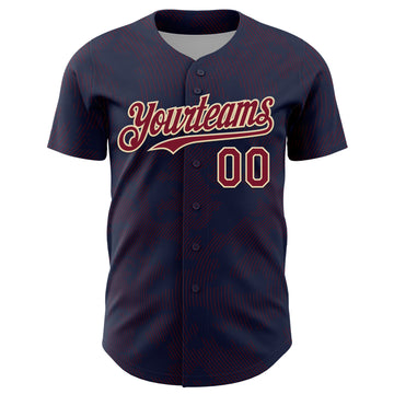 Custom Navy Crimson-Cream Curve Lines Authentic Baseball Jersey
