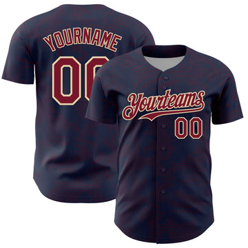 Custom Navy Crimson-Cream Curve Lines Authentic Baseball Jersey