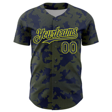 Custom Navy Neon Yellow Curve Lines Authentic Baseball Jersey