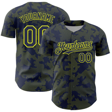 Custom Navy Neon Yellow Curve Lines Authentic Baseball Jersey