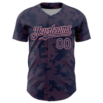 Custom Navy Medium Pink Curve Lines Authentic Baseball Jersey