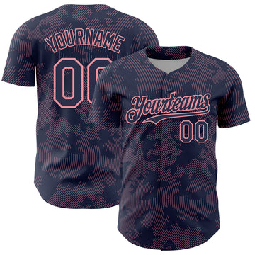 Custom Navy Medium Pink Curve Lines Authentic Baseball Jersey