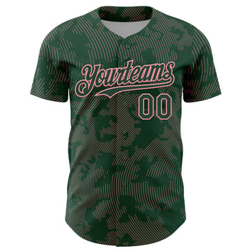Custom Green Medium Pink Curve Lines Authentic Baseball Jersey