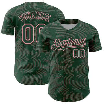 Custom Green Medium Pink Curve Lines Authentic Baseball Jersey