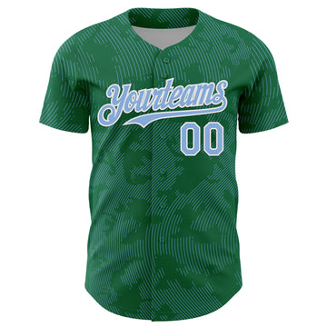 Custom Kelly Green Light Blue-White Curve Lines Authentic Baseball Jersey